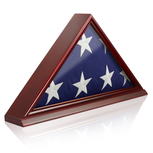Memorial Veteran American Flag Display Case - Cherry Wood
